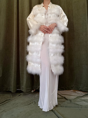 Vintage Satin Marabou Duster - M