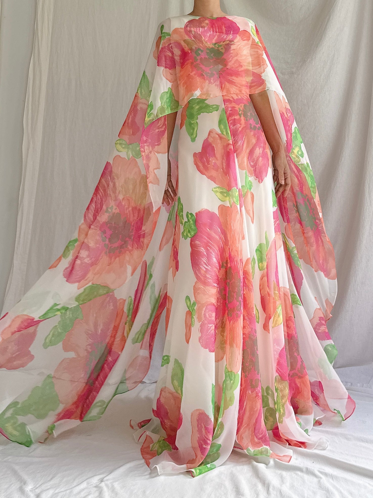 Vintage Chiffon Floral Caftan Dress - M