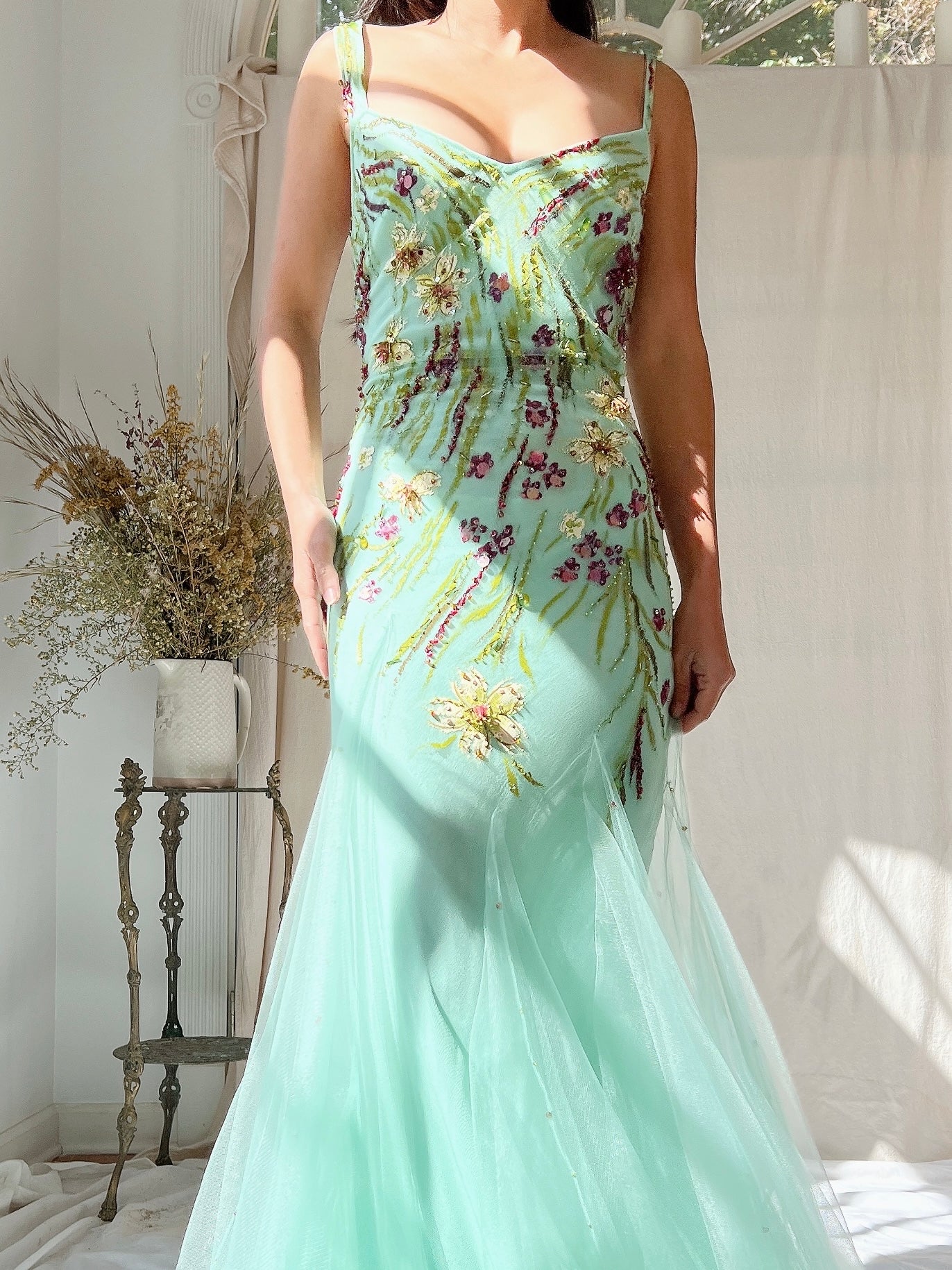 Vintage Alberto Makali Painted Tulle Dress - S