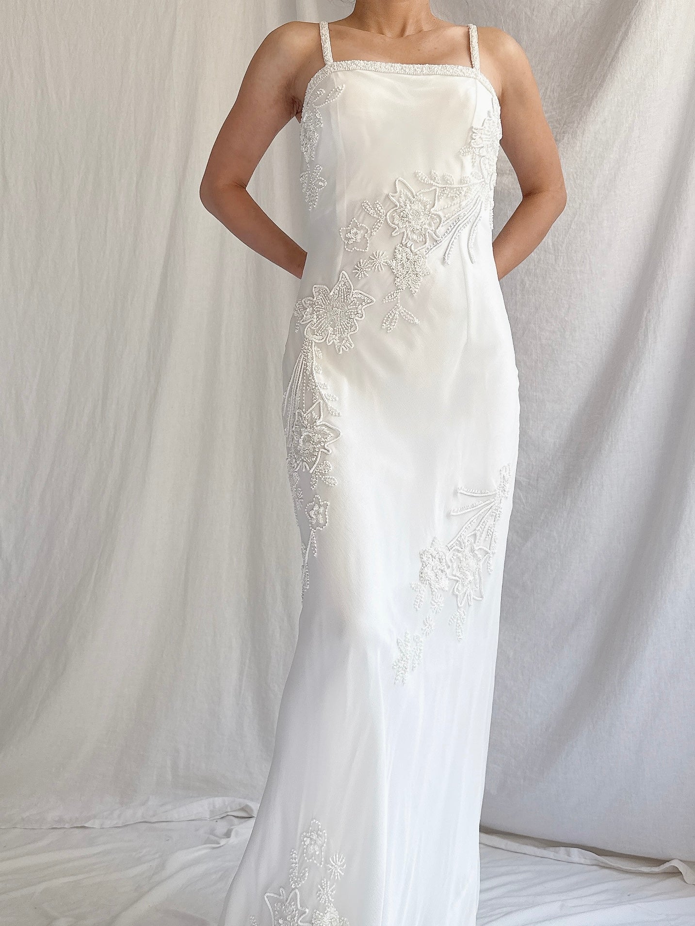 Vintage Silk Chiffon Beaded Dress - S