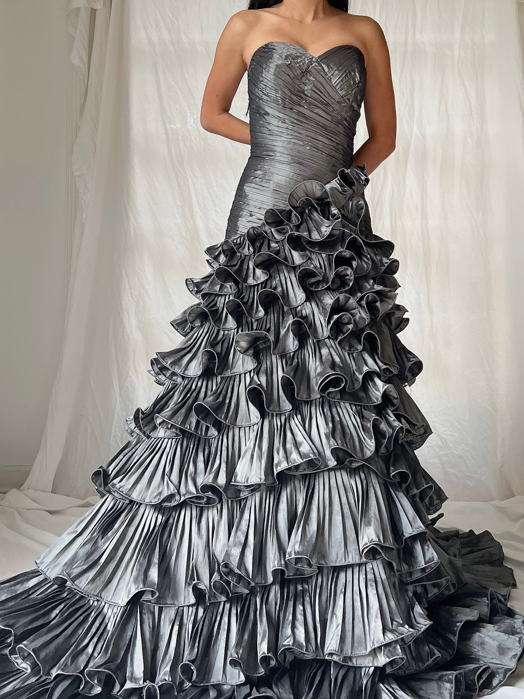 Vintage Slate Ruffle Dress - S-M