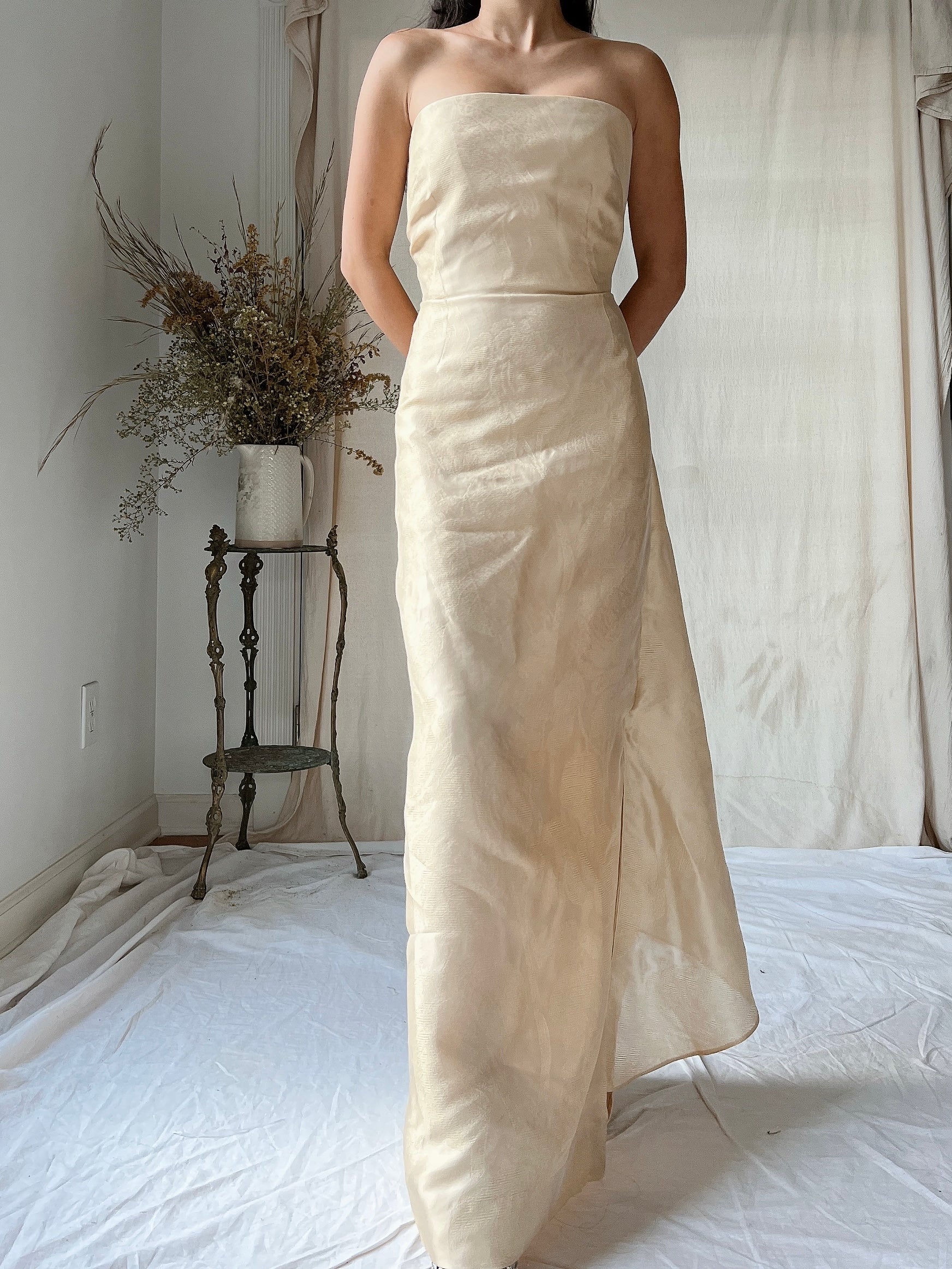 Vintage Eggshell Dupioni Silk Dress - S/4