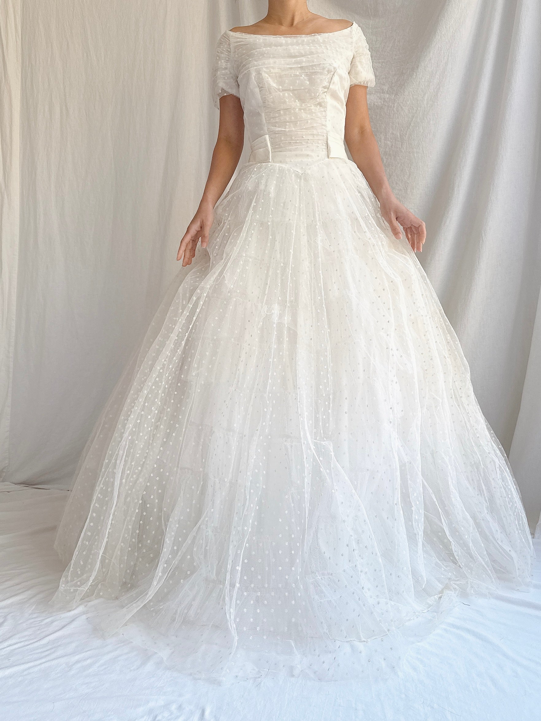 1950s Swiss Dot Tulle Gown - S