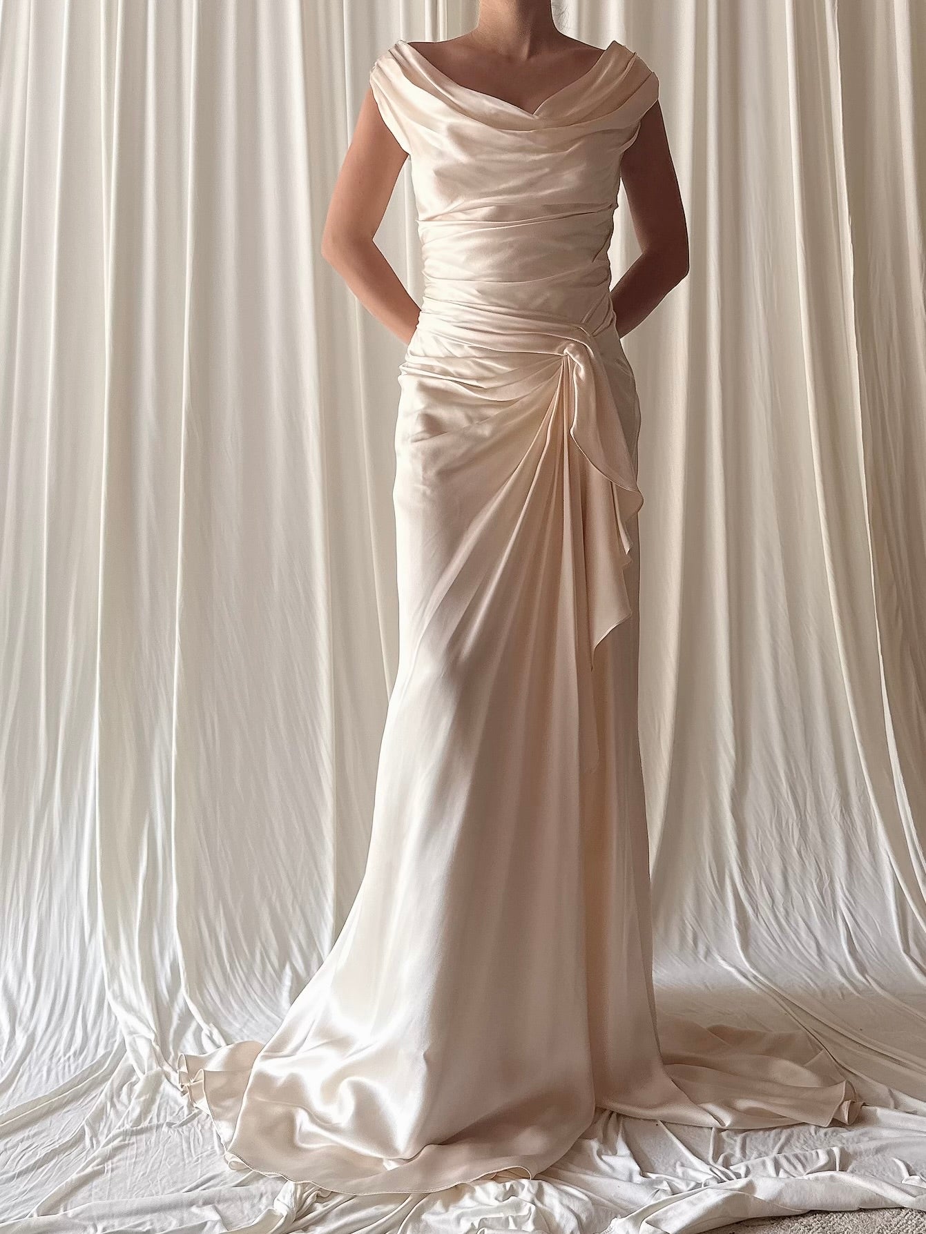 Gemy Maalouf Silk Charmeuse Cowl Neck Draped Gown - M/6