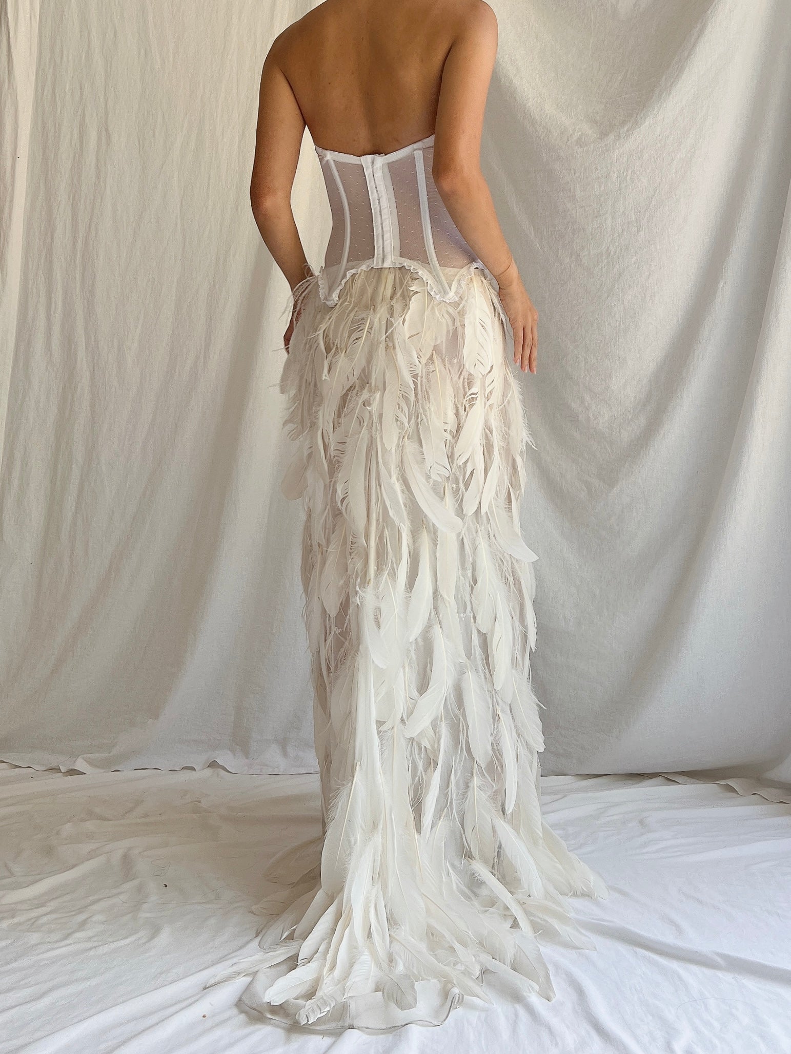 Vintage Sheer Buttercream Feather Chiffon Skirt - XS-M