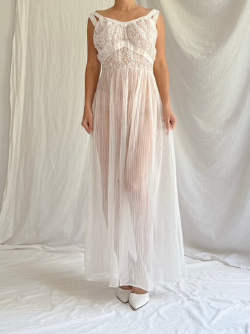 1950s Crystal Pleated Slip Dress - S