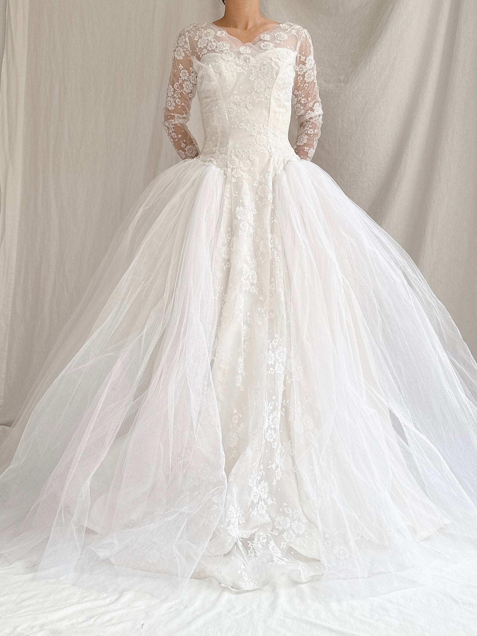 1950s Tulle Long Sleeve Dress - XS