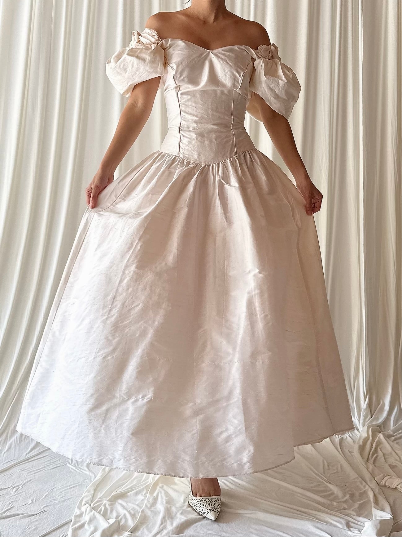 1980s Rosette Silk Dress - M