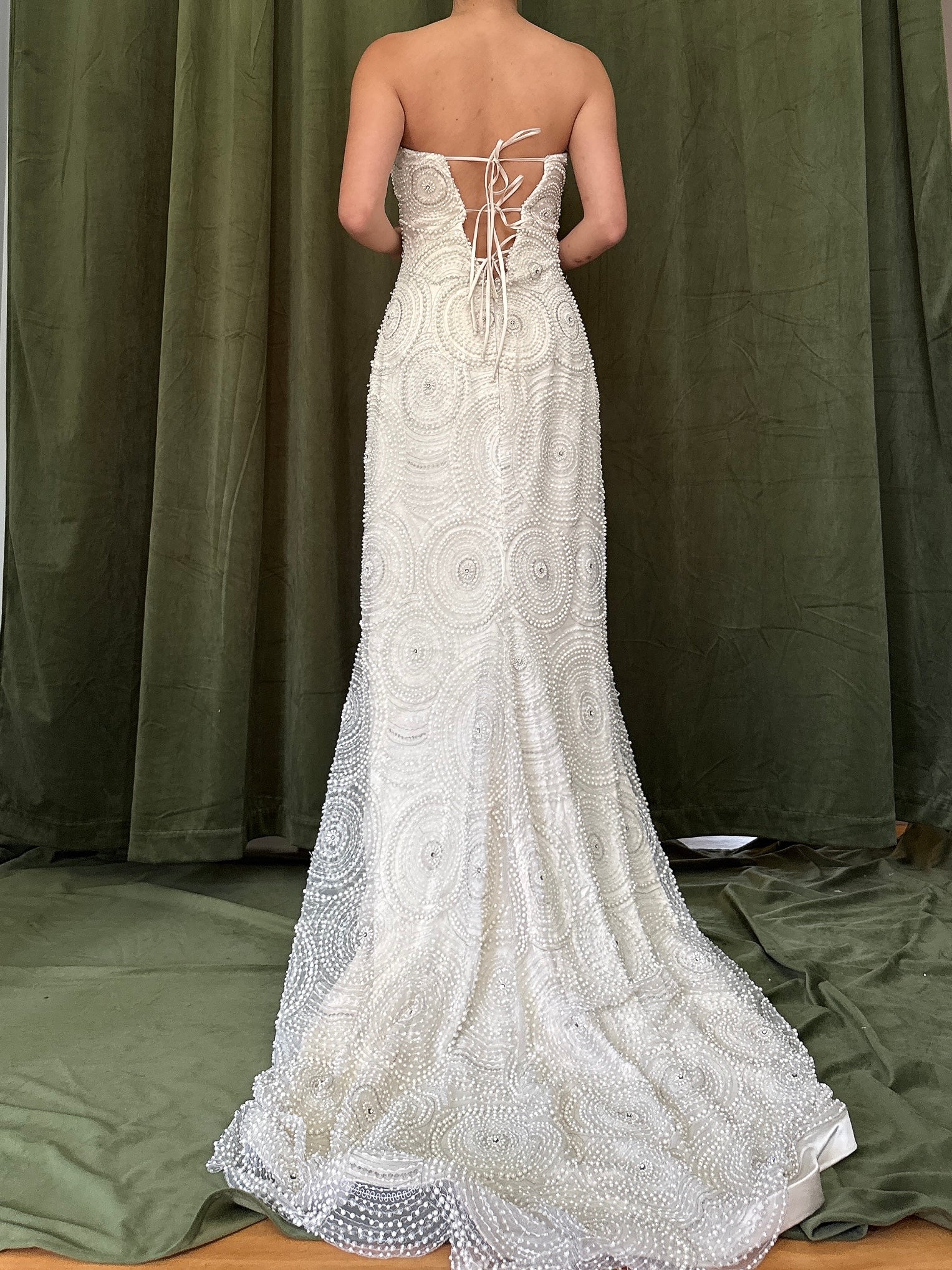 1990s Silk Pearl Beaded Dress - 33B/26W/59L