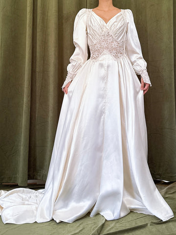 1940s Satin Puff Sleeve Gown - XXS