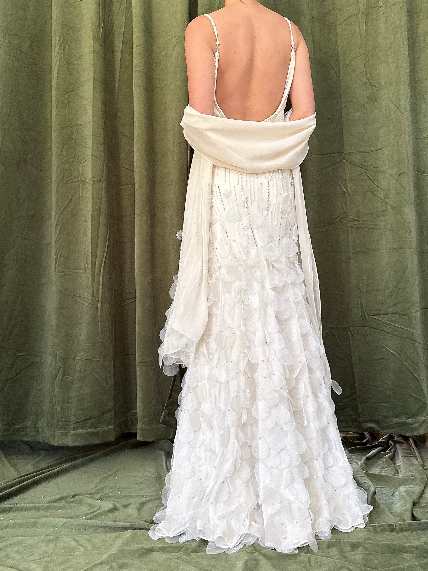Vintage White Petal Gown - M