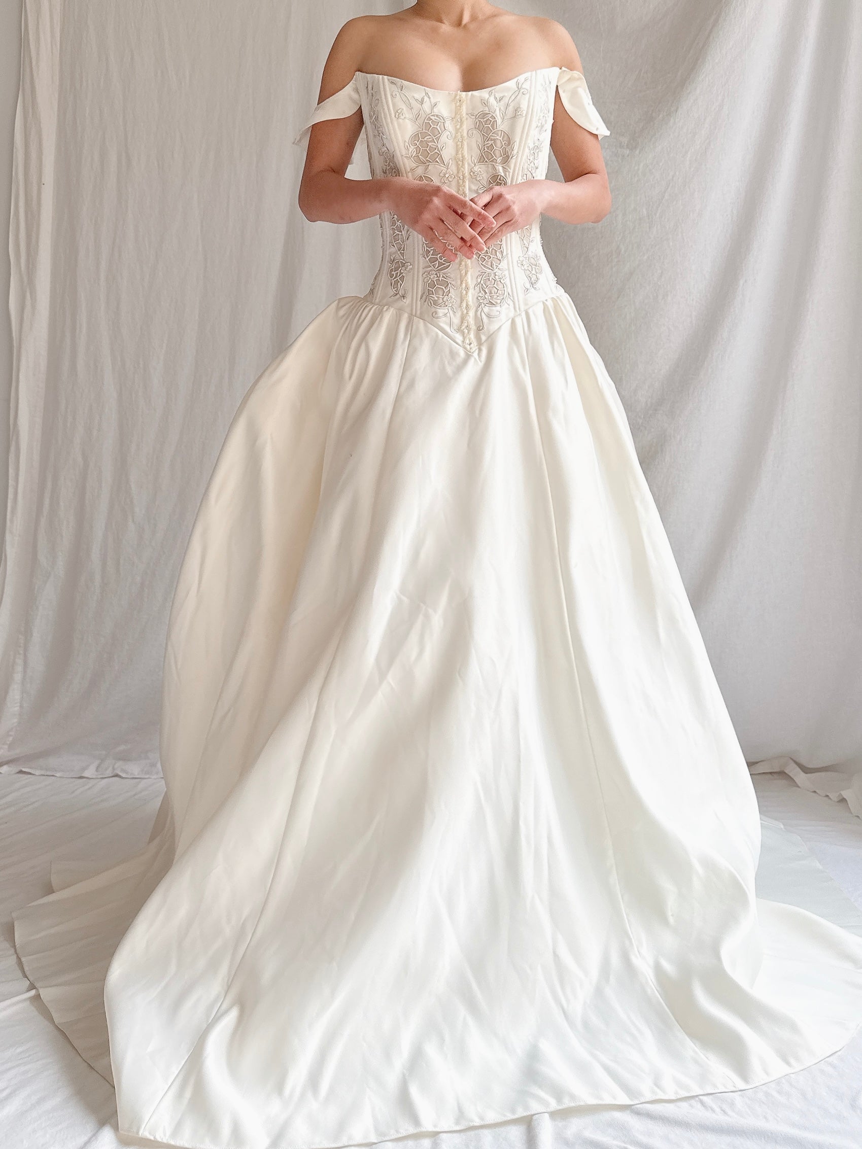 Vintage Bustier Basque Waist Ruched Gown - M