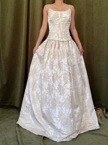 Vintage Jacquard Satin Dress - S/M