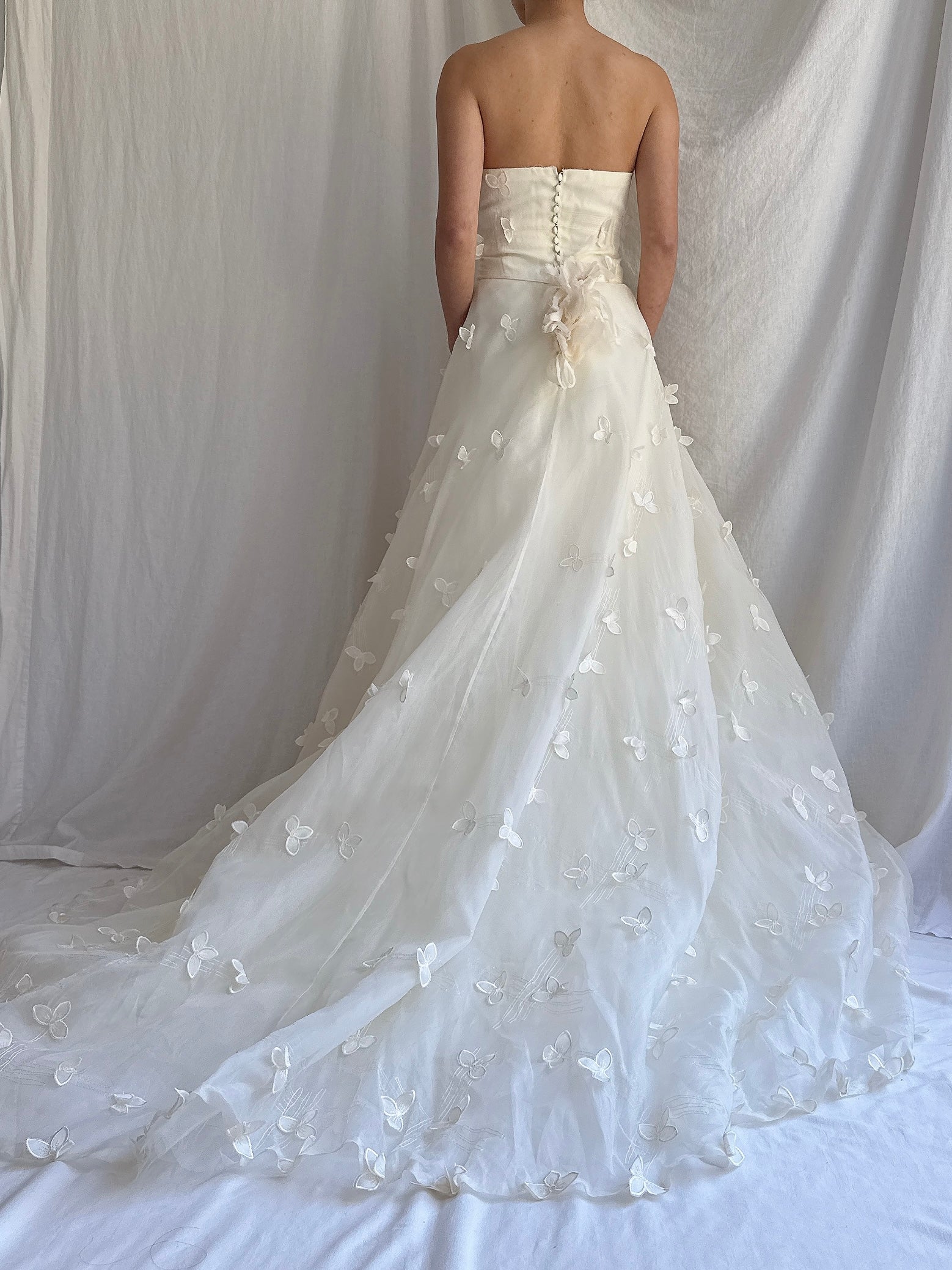 Vintage Silk Organza Trillium Flower Gown - M