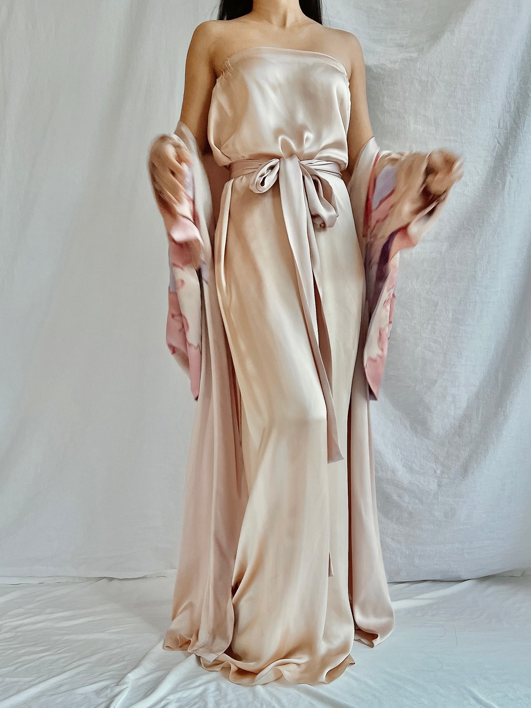 Vintage Silk Painted 2 Piece Gown Set - M/L