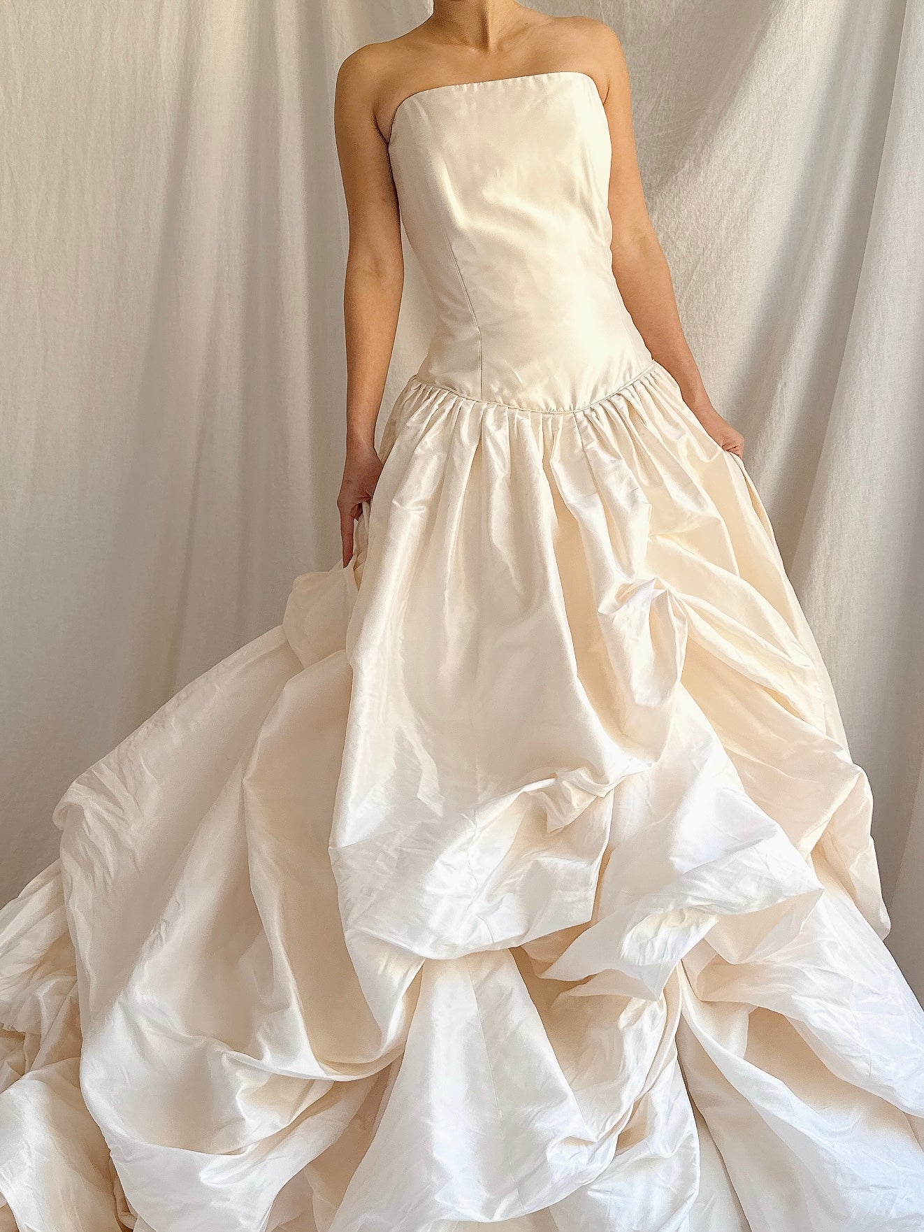 RESERVED- Vintage Justina McCaffery Draped Silk Dropped Waist Gown - L/US12