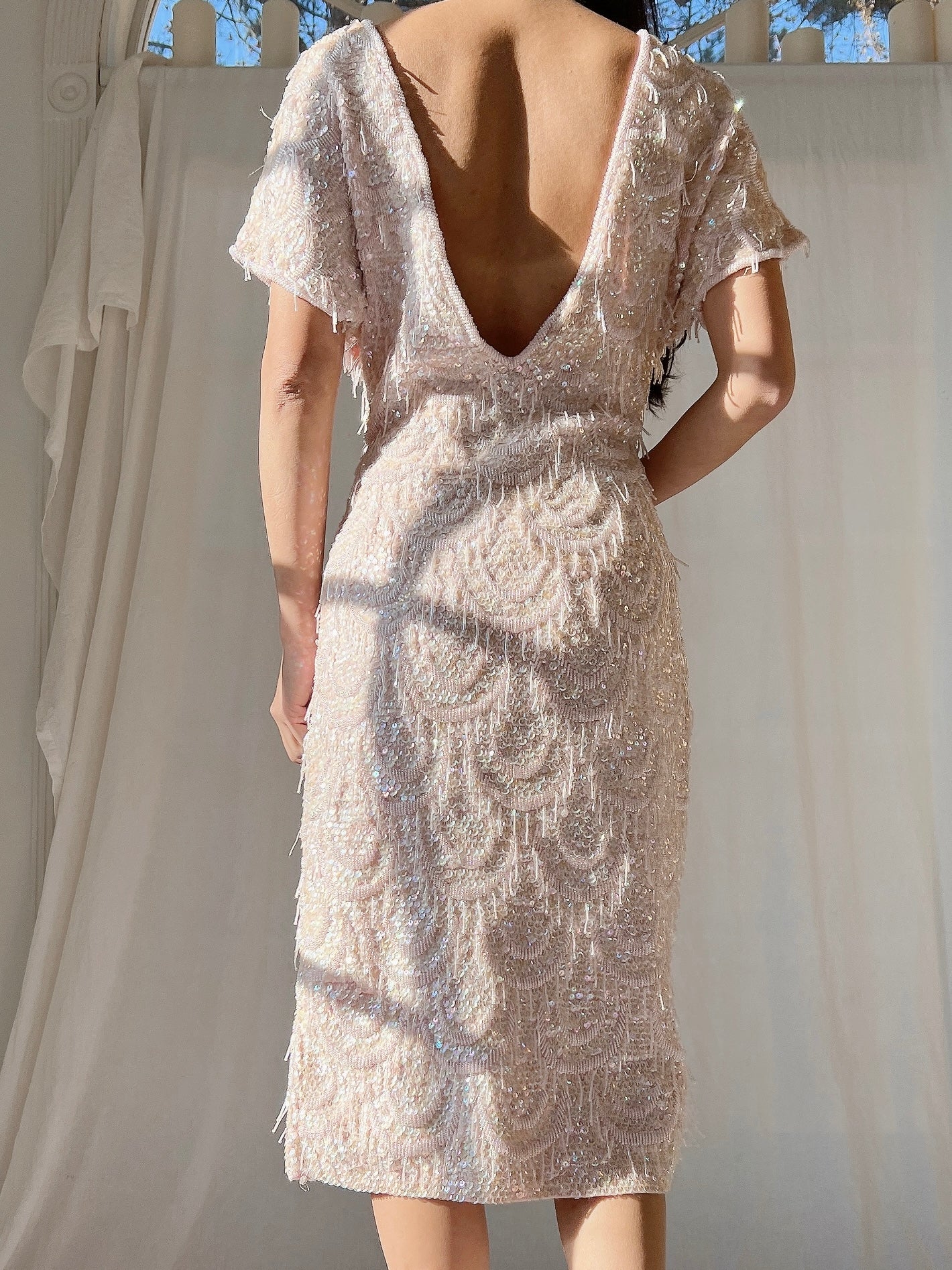 1960s Wool Beaded Sequins Dress - M