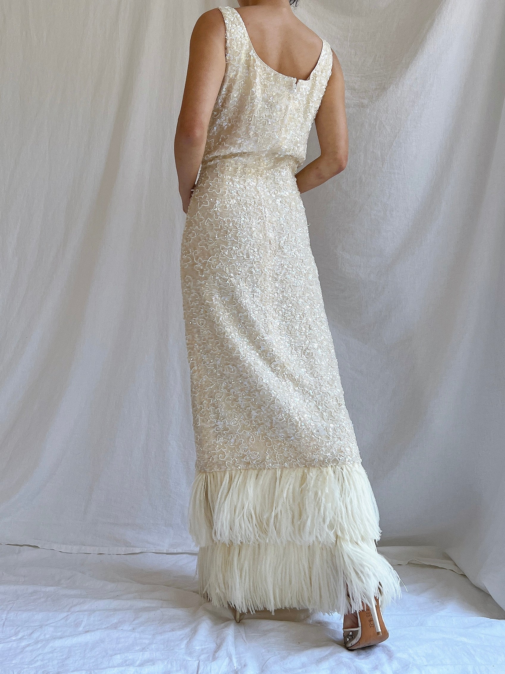 1960S Sequins Feather Gown - M