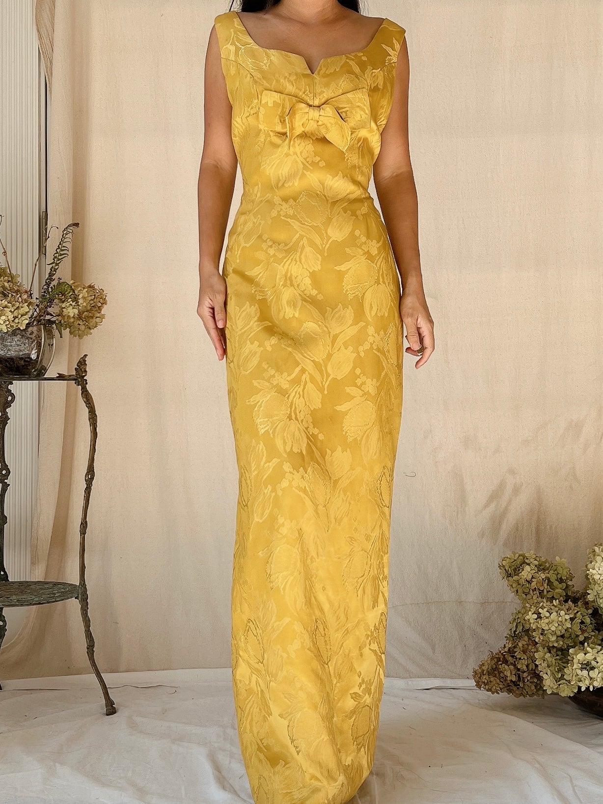 1960s Marigold Brocade Dress - S