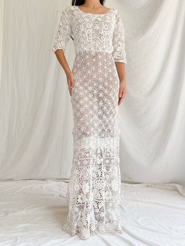 Antique Irish Lace Gown - S