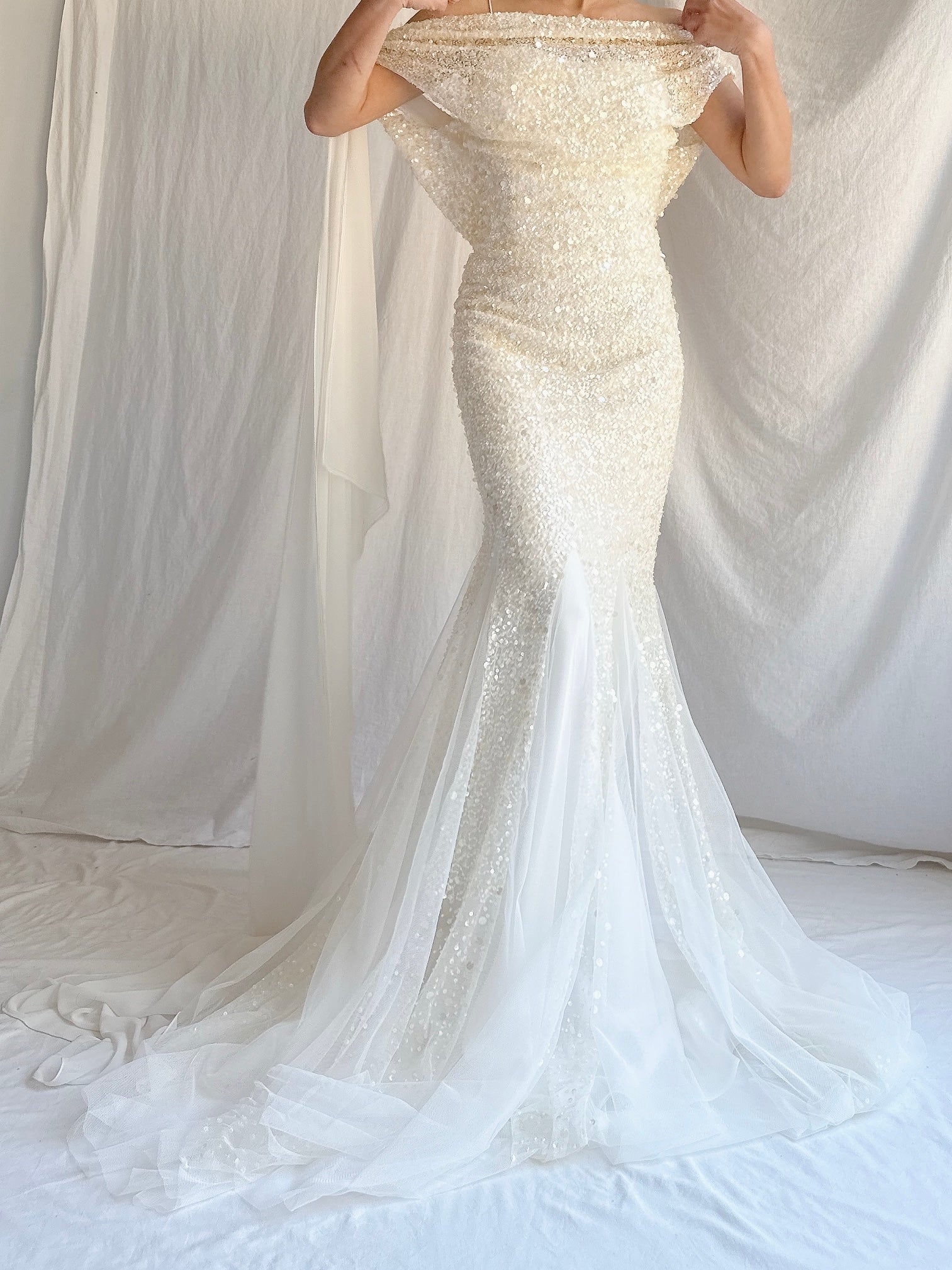Vintage Beaded Cowl/Off-the-Shoulder Gown - M/8