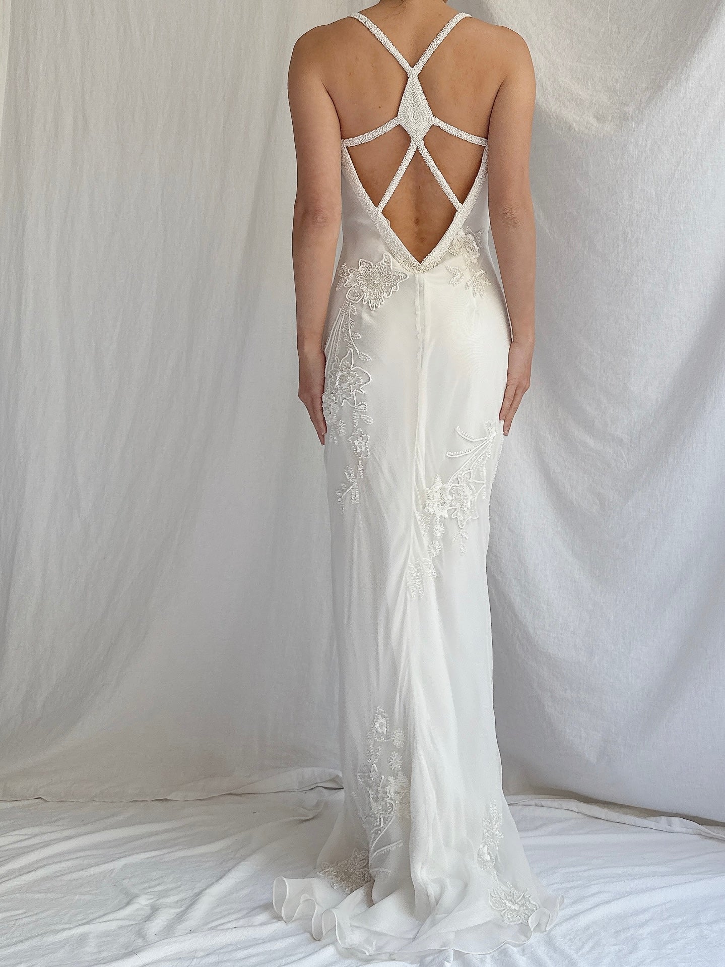 Vintage Silk Chiffon Beaded Dress - S