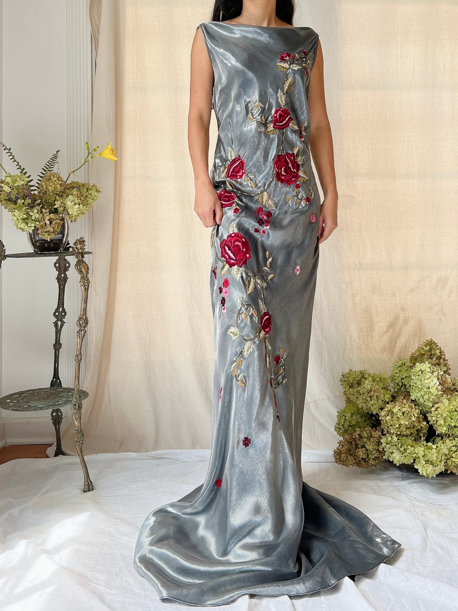 Vintage Belleville Sassoon Pewter Lurex Embroidered Gown - M/L (10/12)