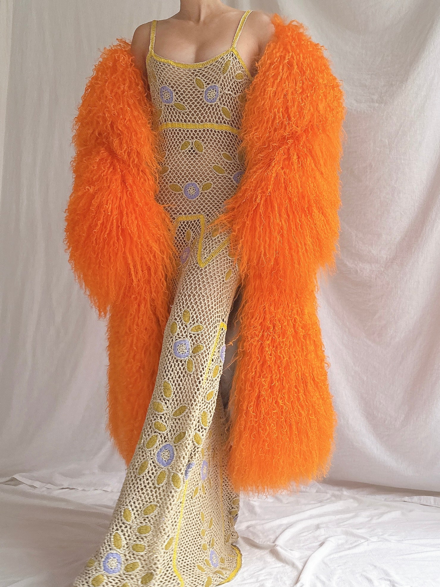 Vintage Sherbet Orange Mongolian Lamb Coat - M