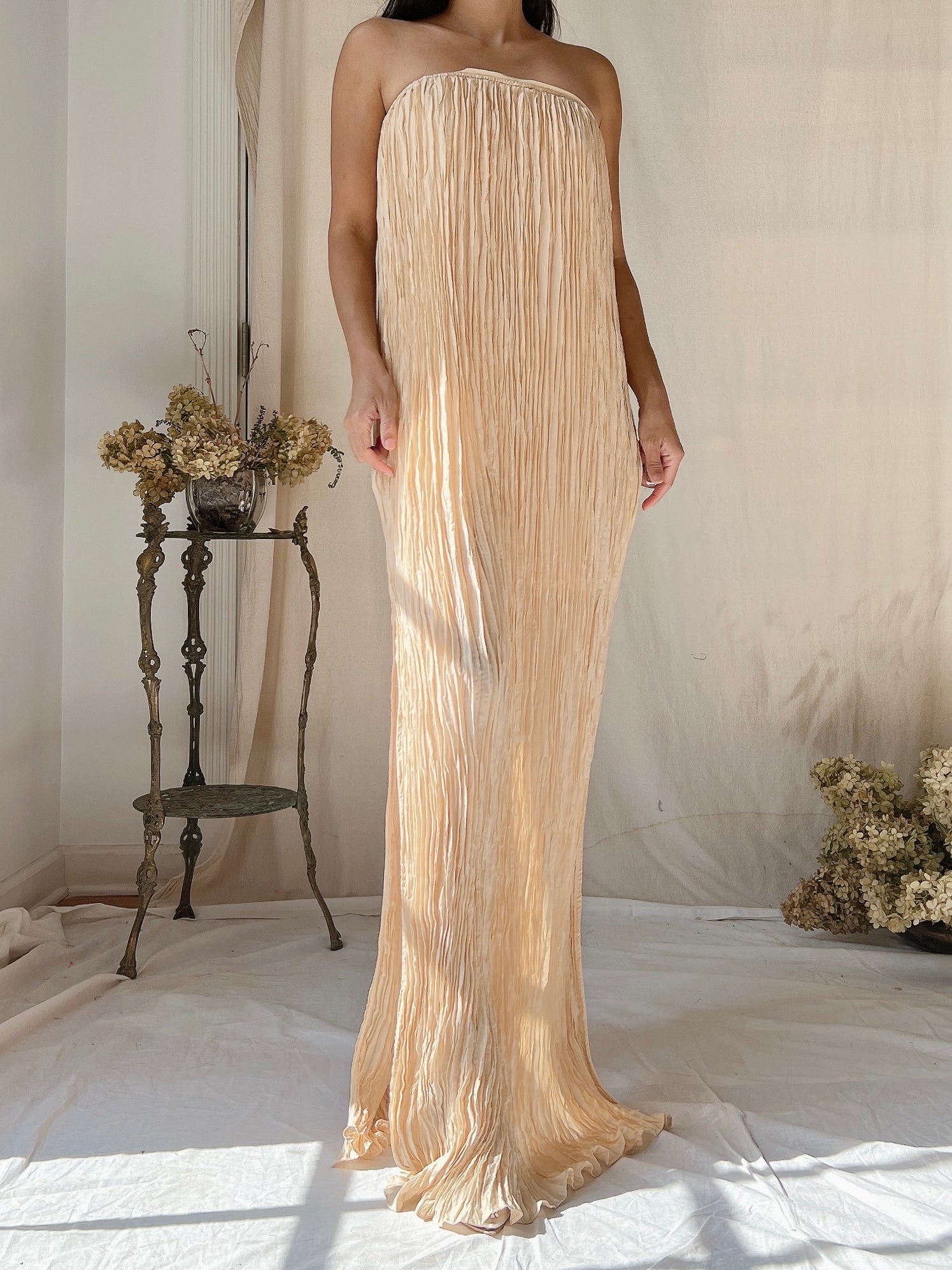 2000s Silk Pleated Gown - S-M