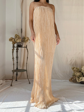 2000s Silk Pleated Gown - S-M