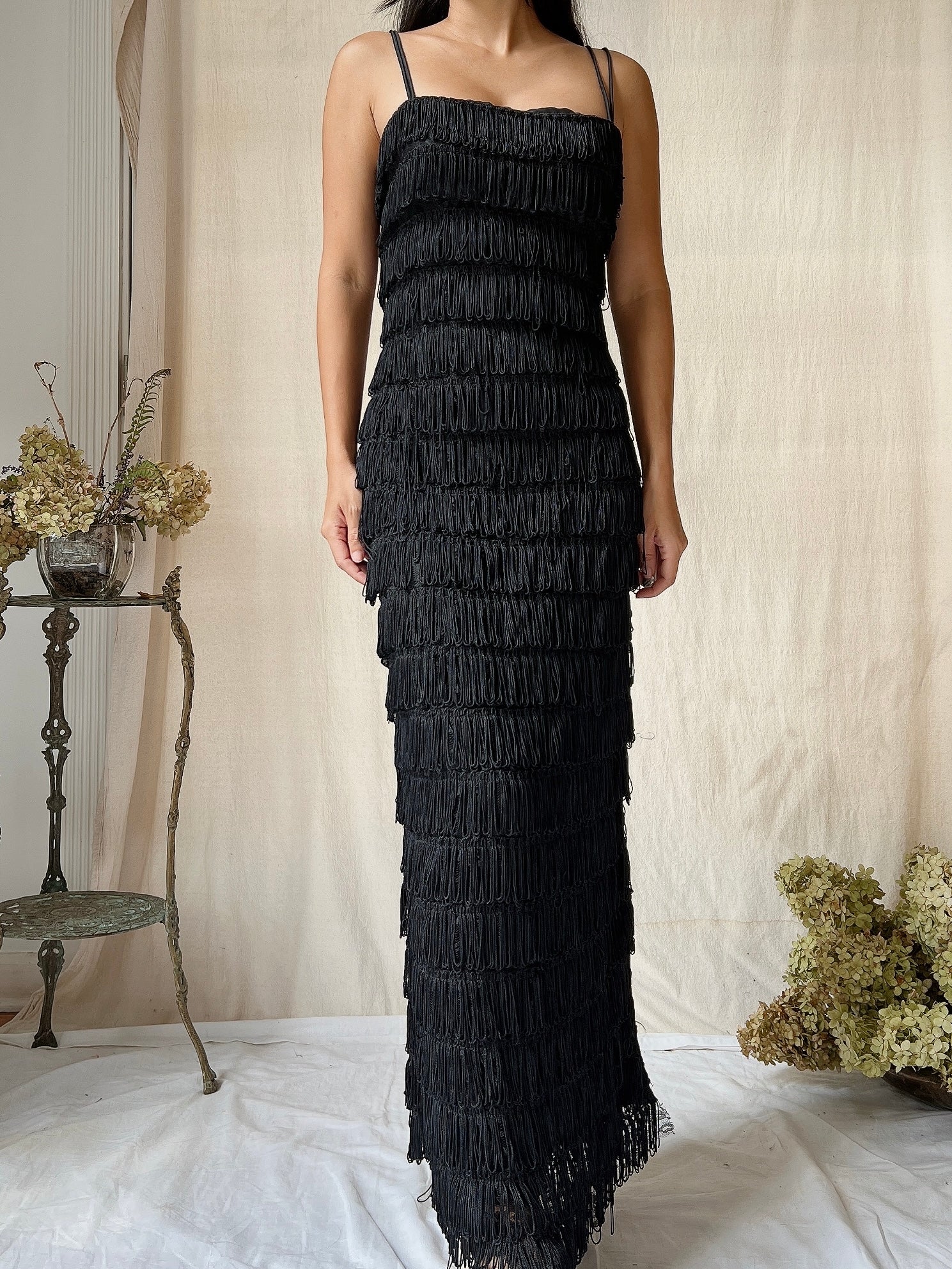 Vintage Victor Costa Tiered Fringe Dress - S