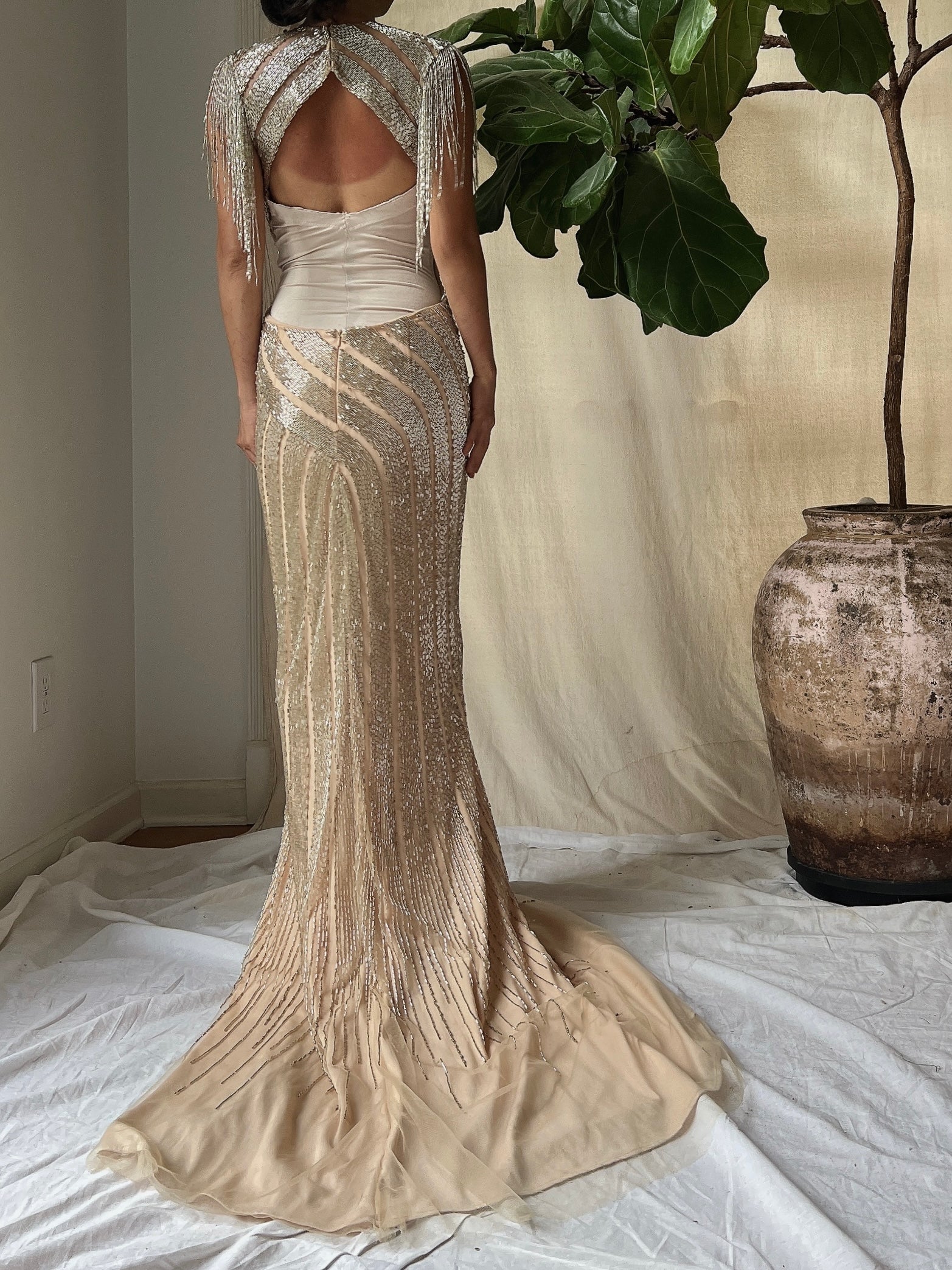 Vintage Beaded Gold/Nude Gown - S/4