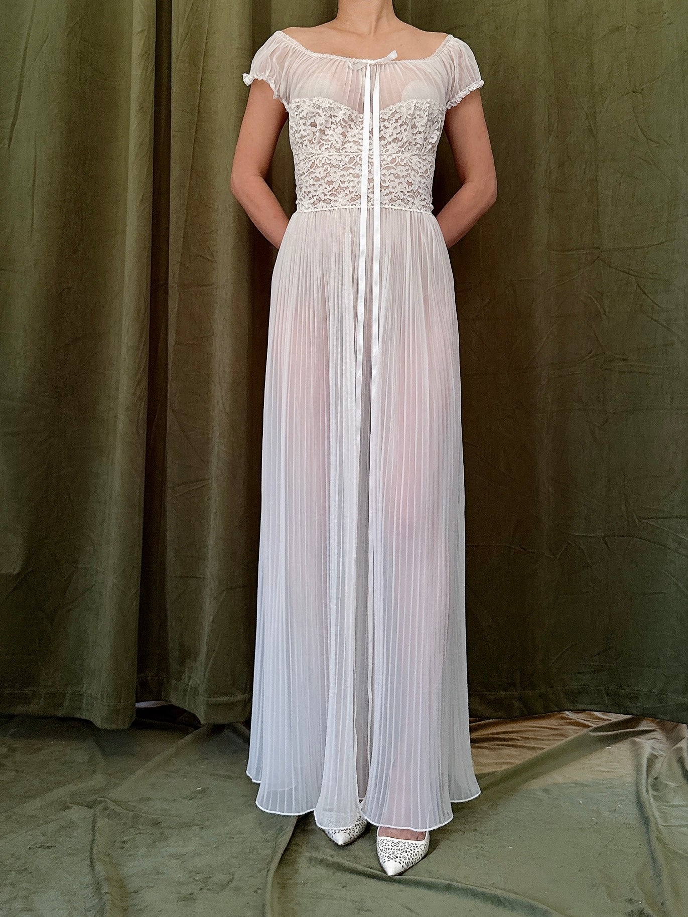 1950s Crystal Pleated Slip Dress - S
