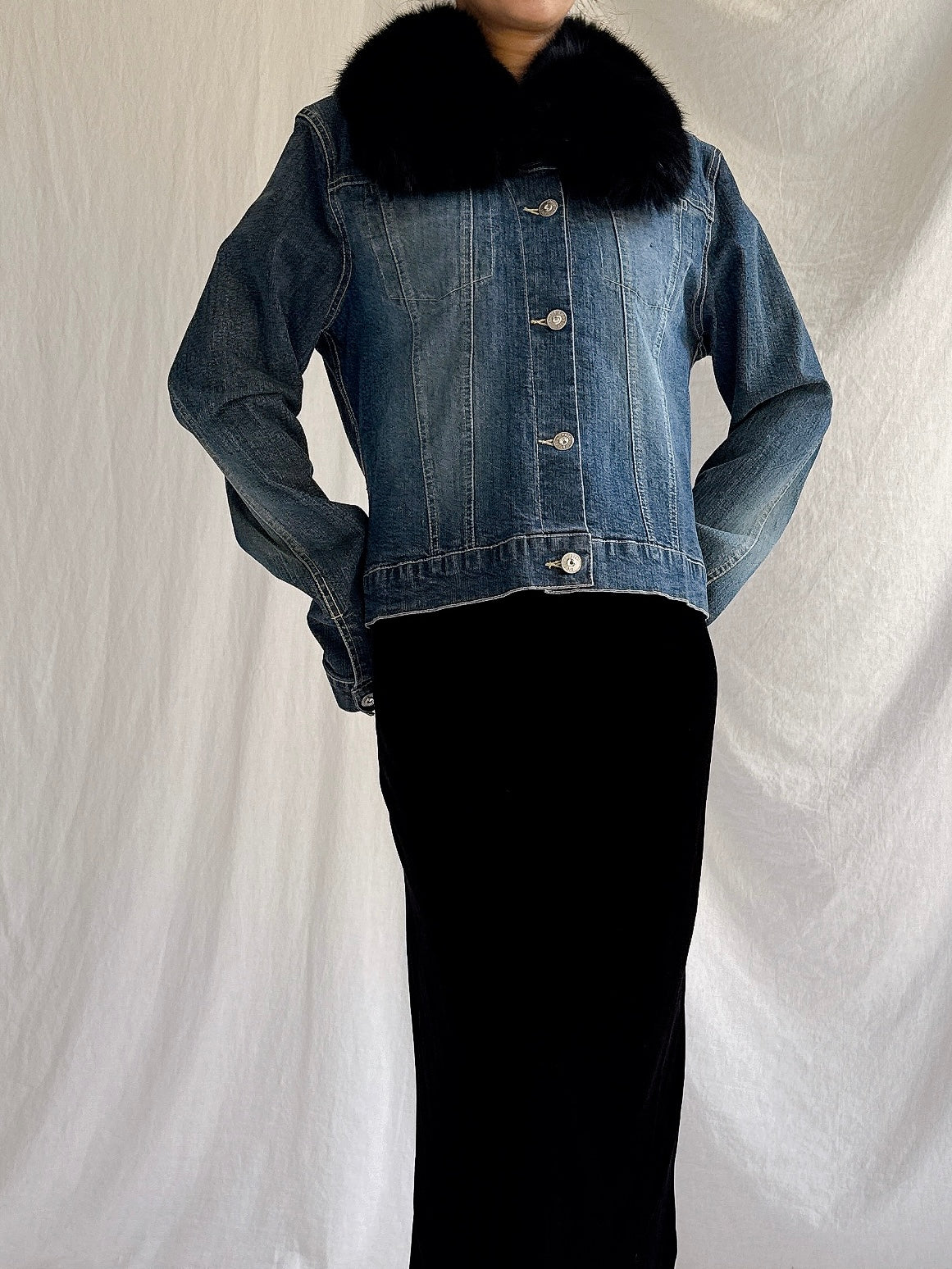 Vintage Ricci Andrist Fur Collar Denim Jacket - M/IT44