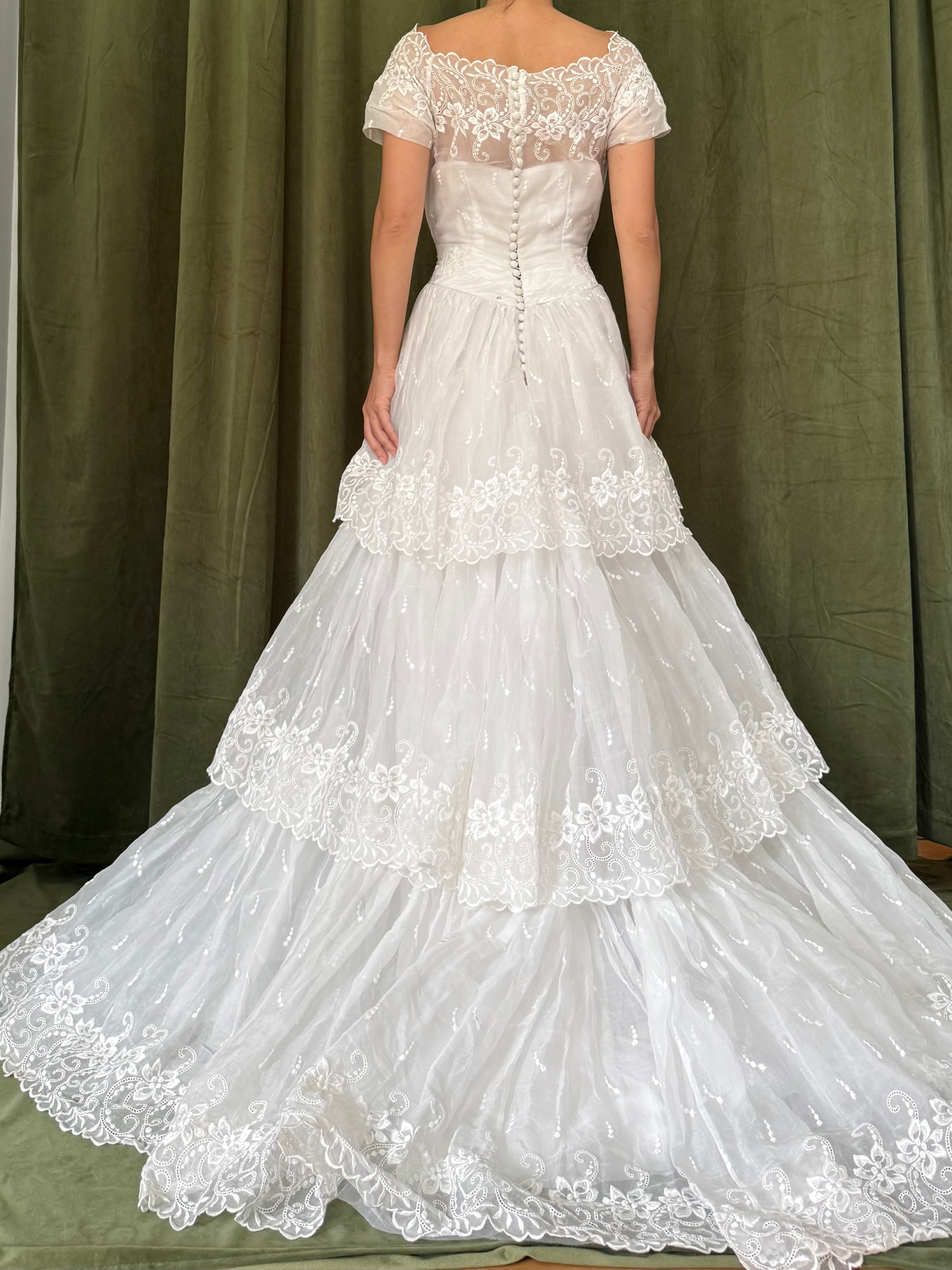 1950s Organdy Tiered Gown - XS