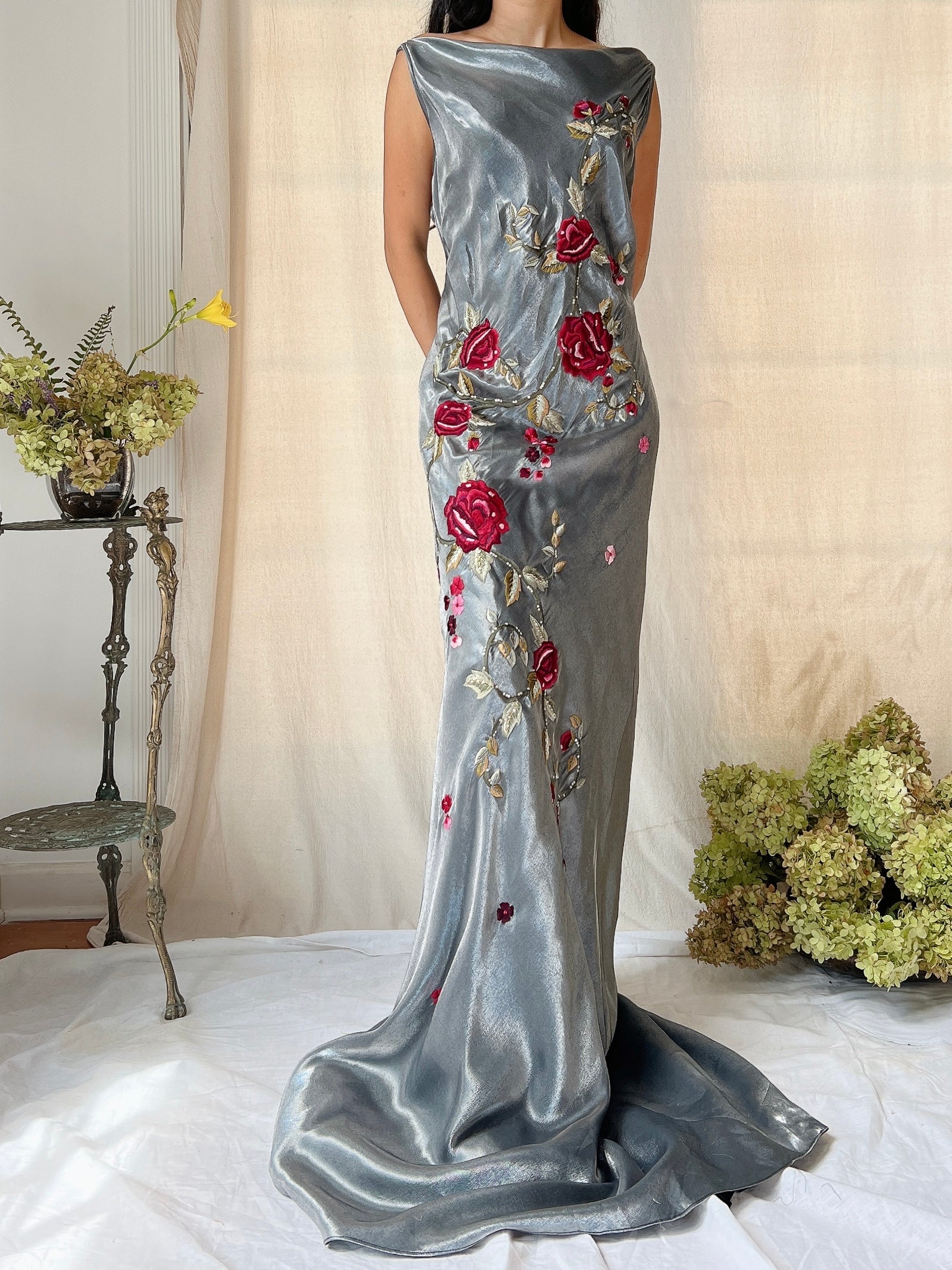 Vintage Belleville Sassoon Pewter Lurex Embroidered Gown - M/L (10/12)
