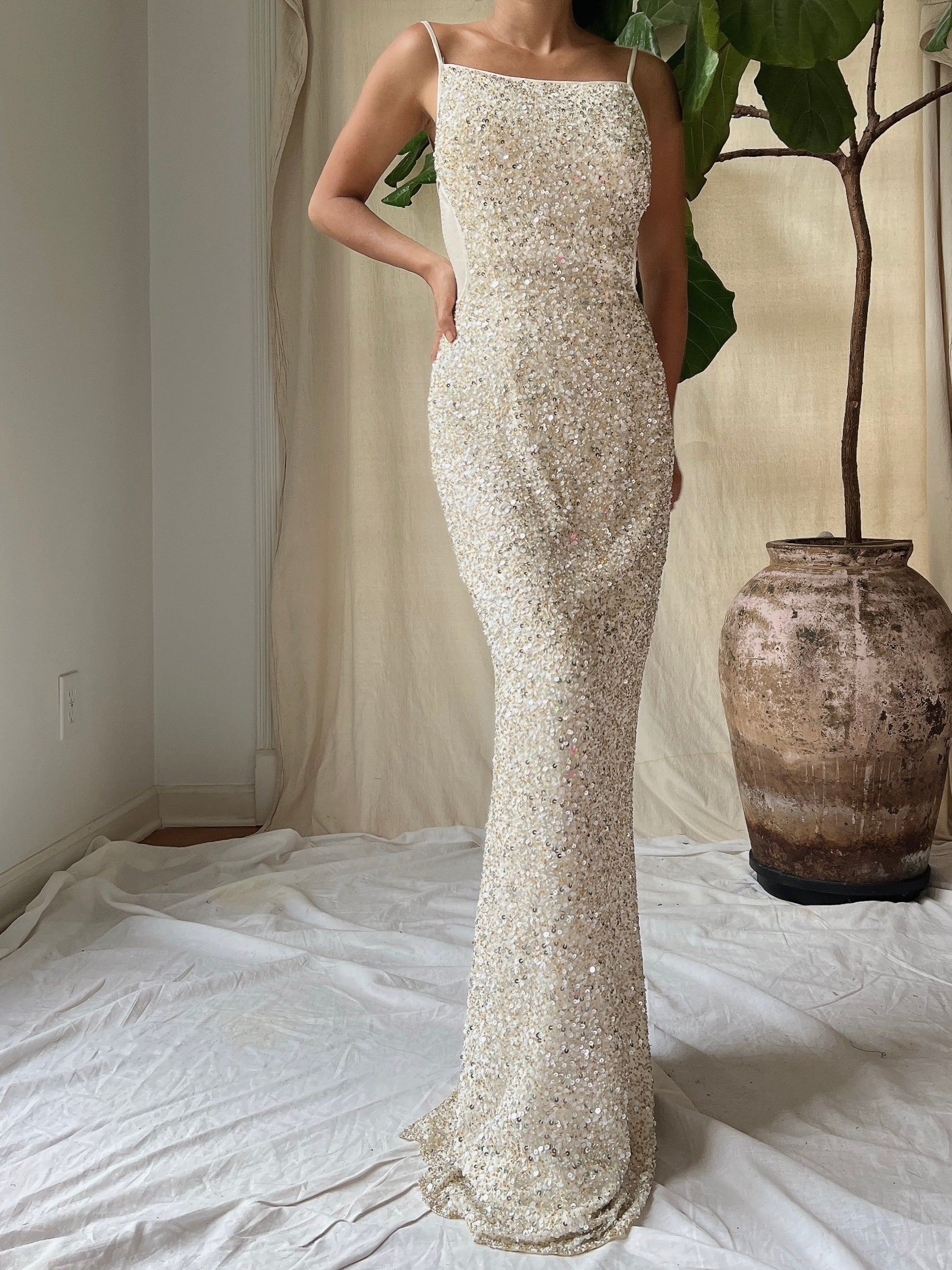Y2K Ivory Sequins Gown - XS/0