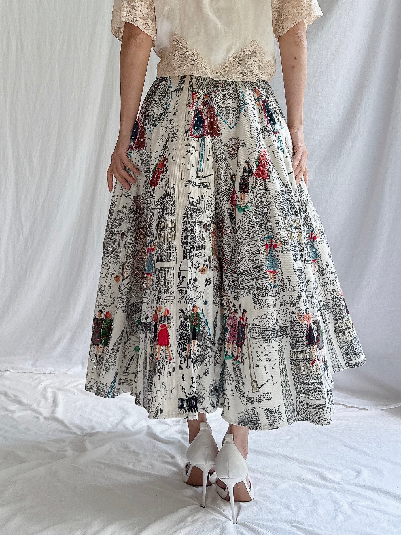 Vintage Velvet Monochrome Skirt - M