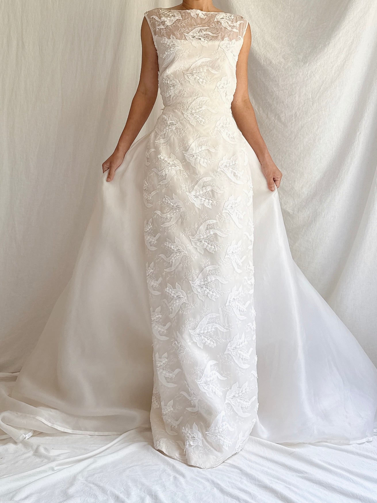 Vintage Silk Organza Lily-of-The Valley Gown - S