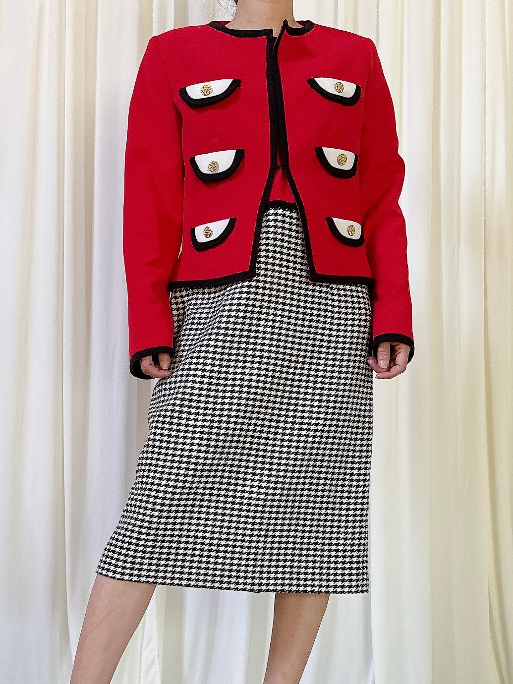 Vintage Alliage Red Jacket and Skirt 2 Piece Set - Size FR38