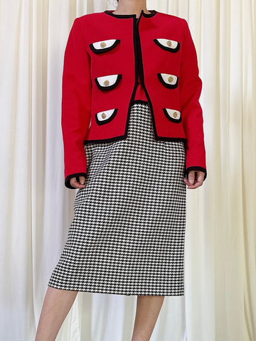 Vintage Alliage Red Jacket and Skirt 2 Piece Set - Size FR38