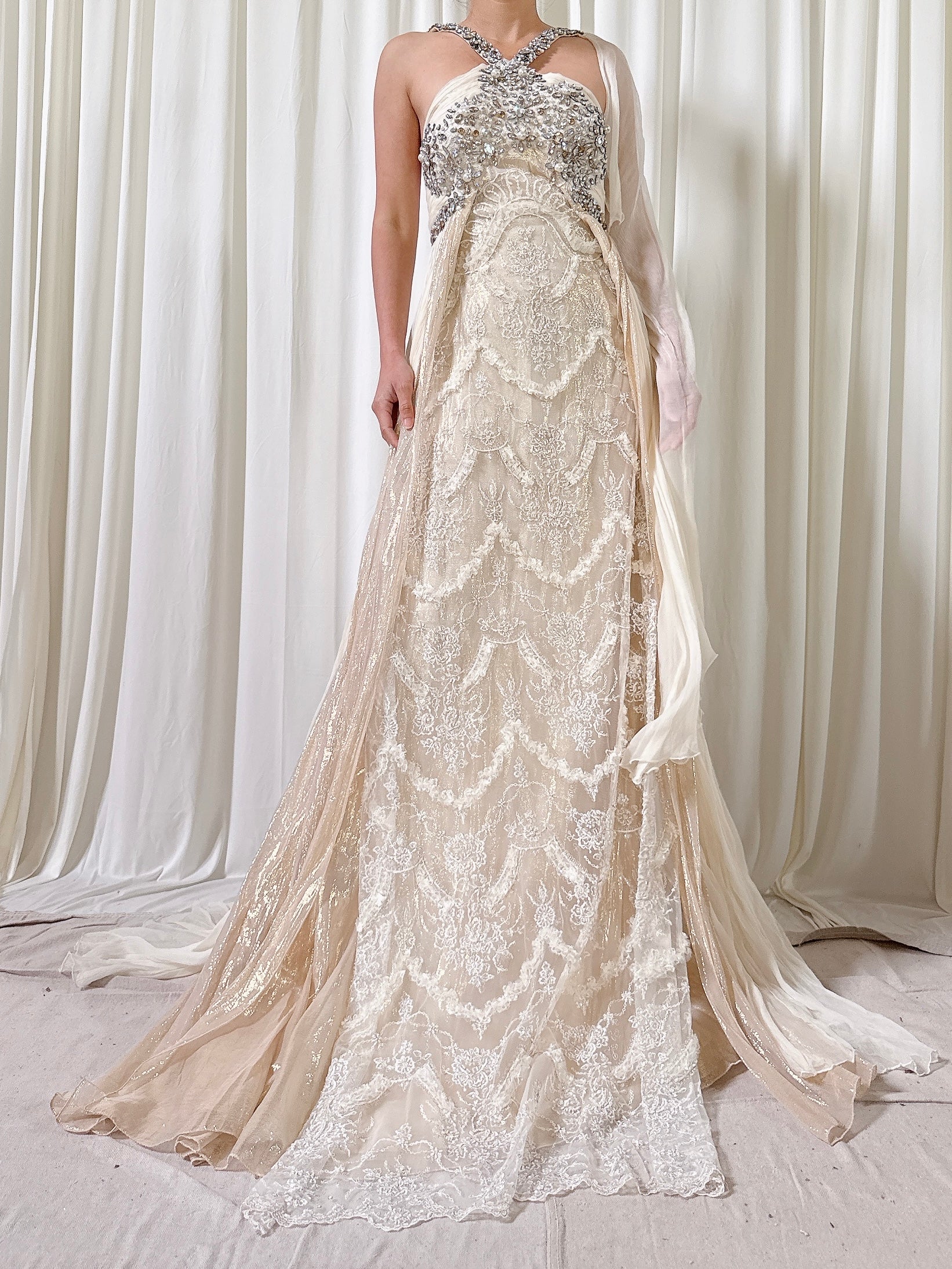 Vintage Silk Halter Beaded Dress - IT 44