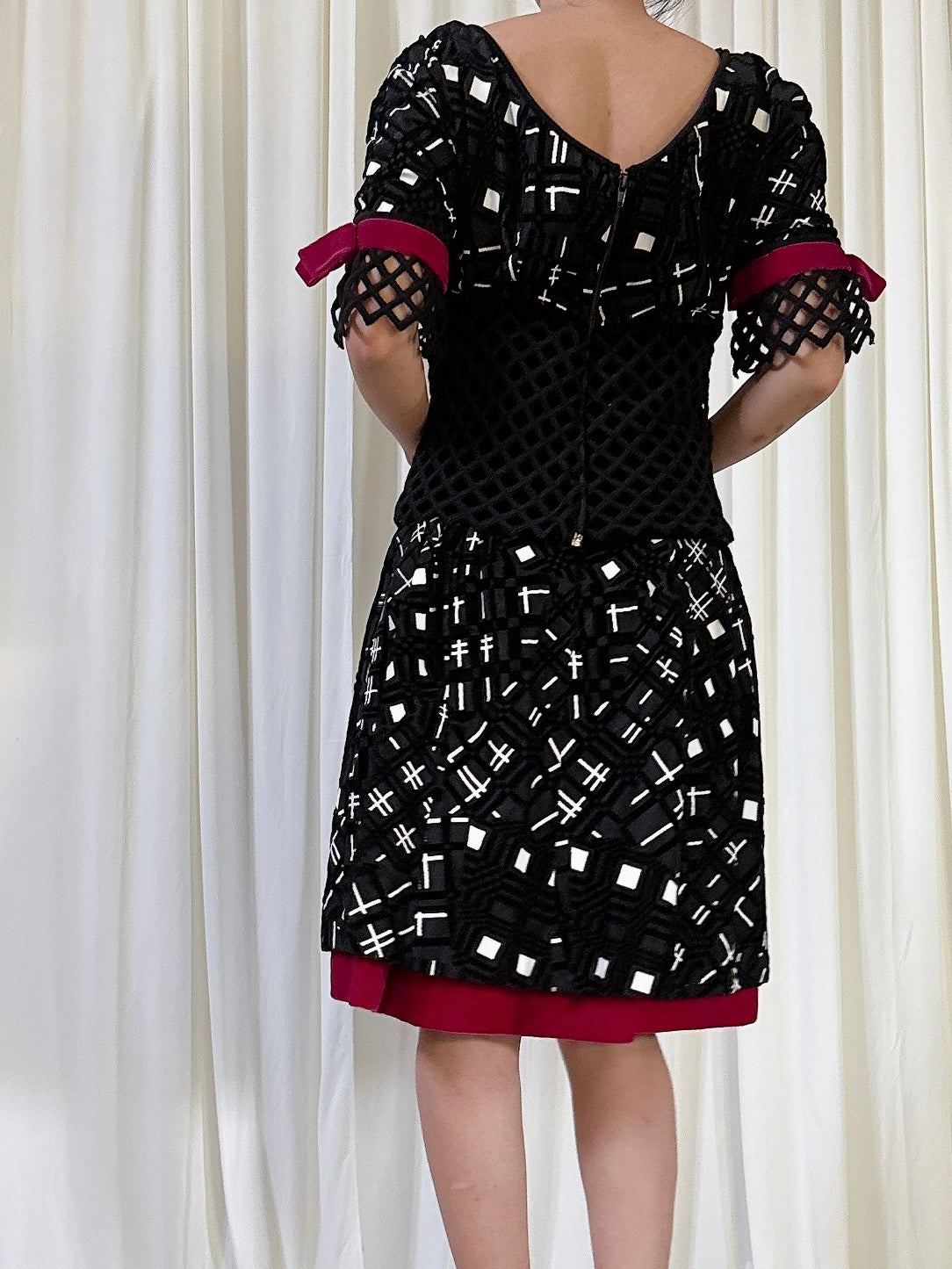 Vintage Bellville Sassoon Black and White Velvet Short Dress - S