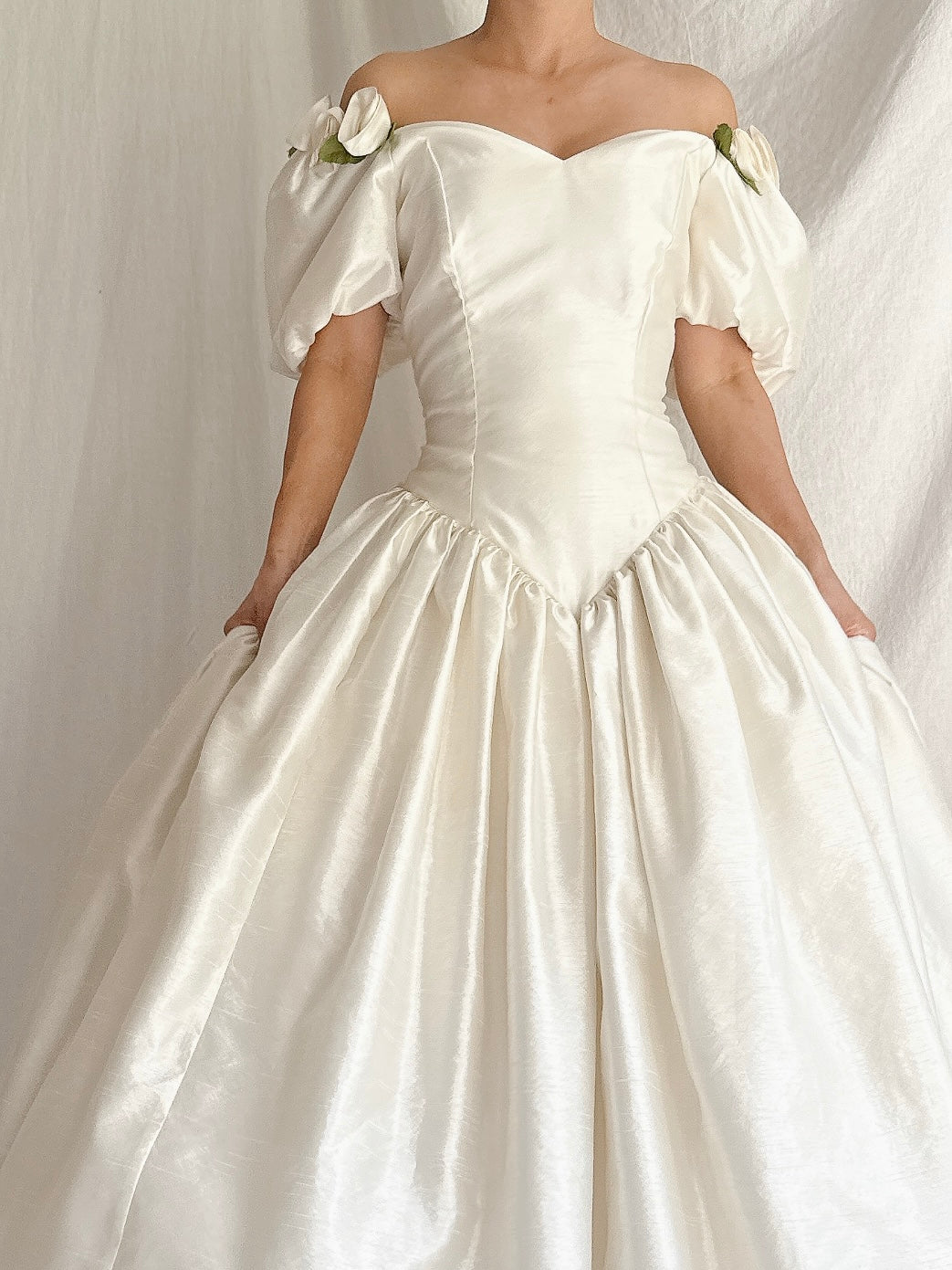 1980s Taffeta Puff Sleeves Dress - S/M