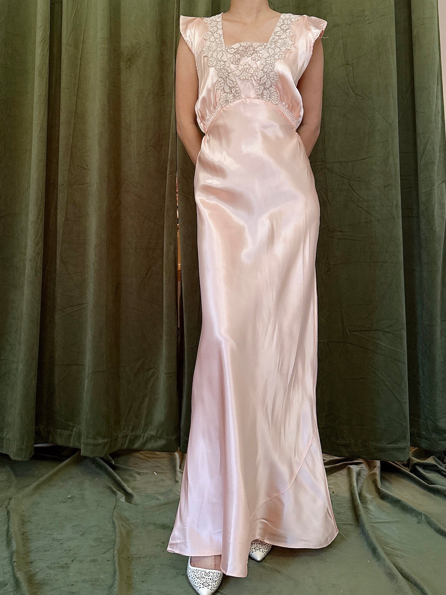 1930s Pink Satin Slip Dress - S