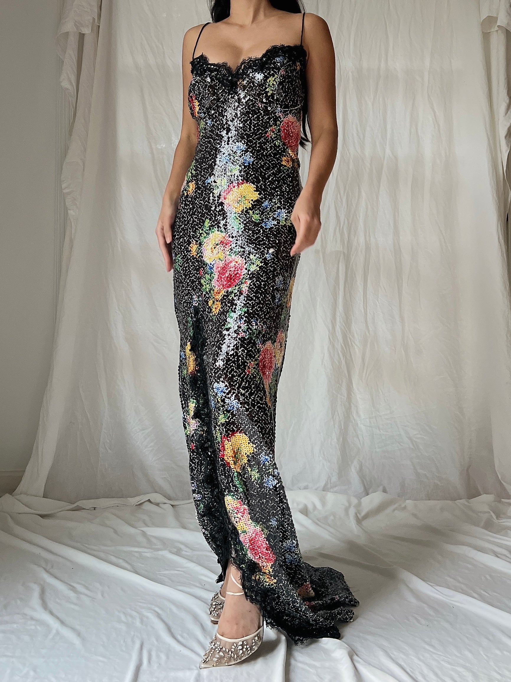 Vintage Belleville Sassoon Sequins Floral Gown - M/L