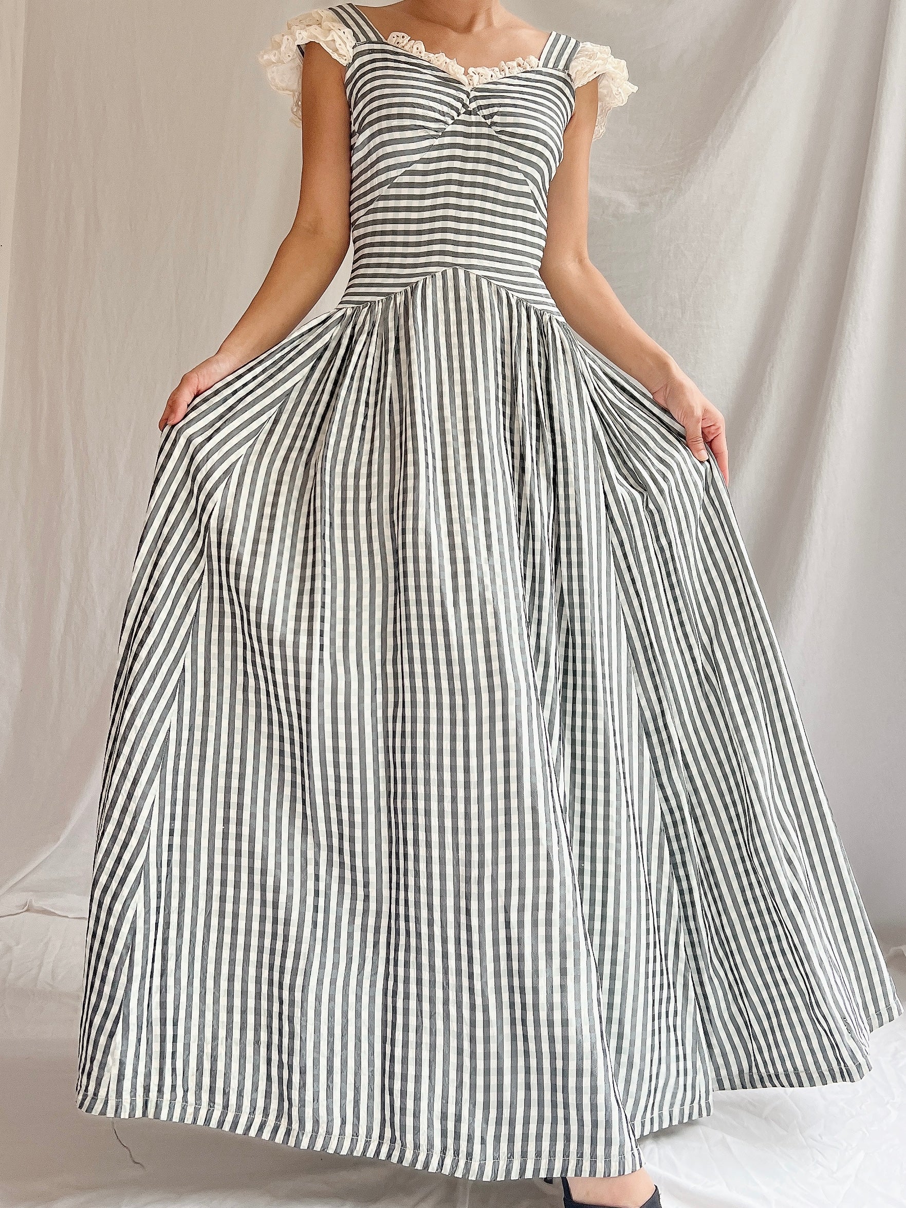 1930s Checkered Taffeta Gown - XS