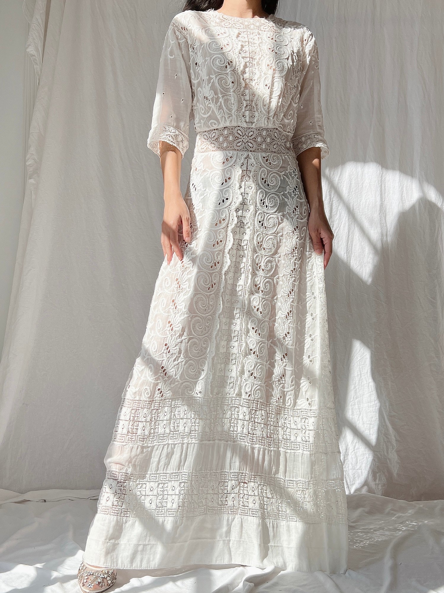 Antique Embroidered Cotton Dress - S