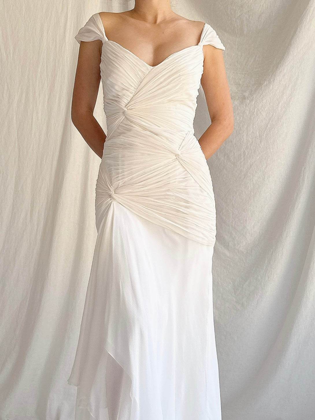 1990s Silk Chiffon Cap Sleeves Dress - XS/2