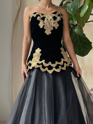 Vintage Strapless Velvet Top - S